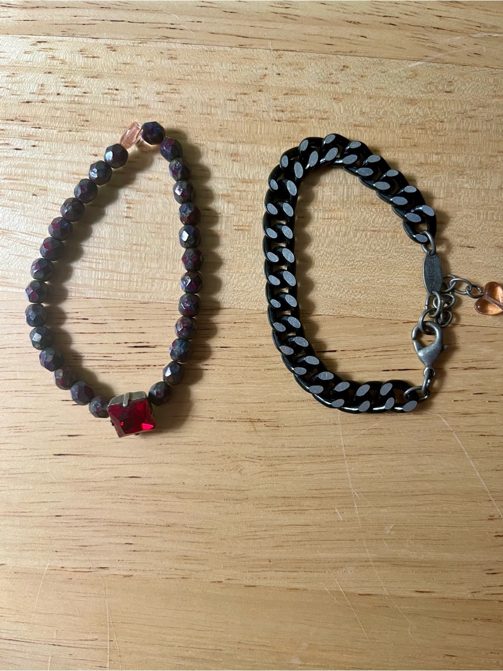 Sabika Beaded Stretch Bracelet with Red Gem + Black Chain Bracelet Duo